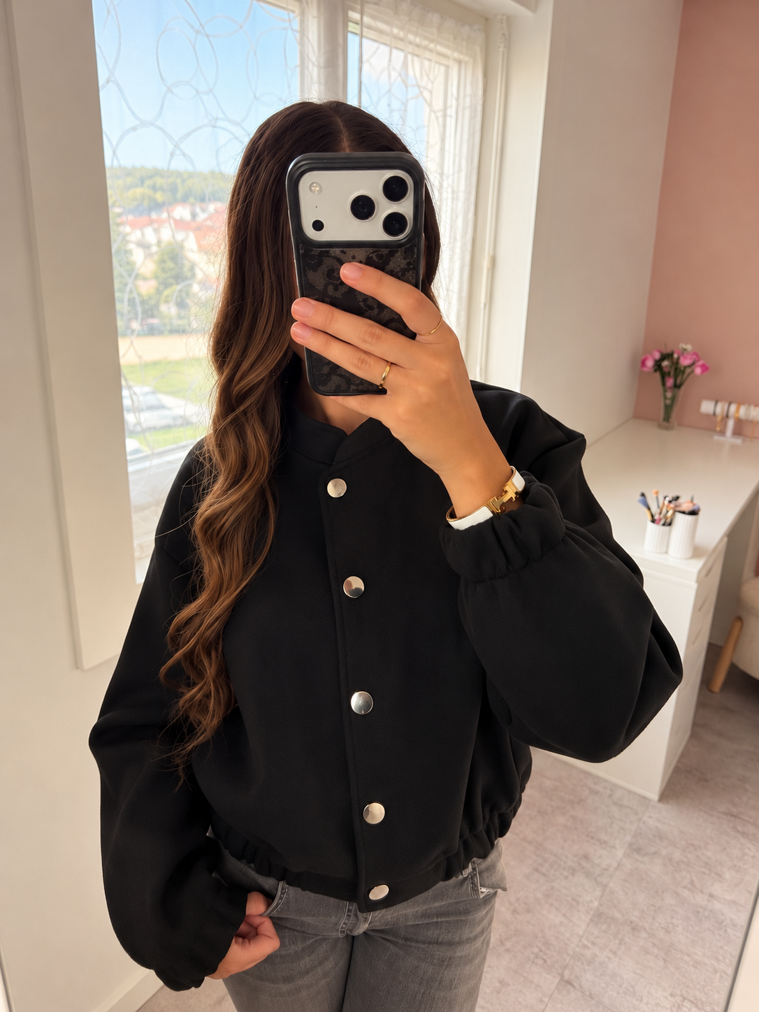 Veste oversize à boutons - Noire