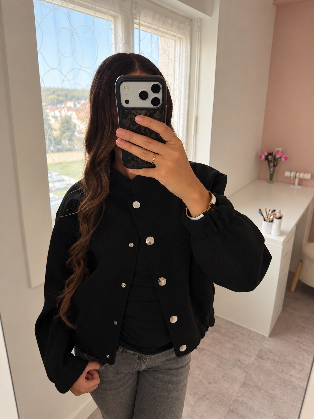 Veste oversize à boutons - Noire