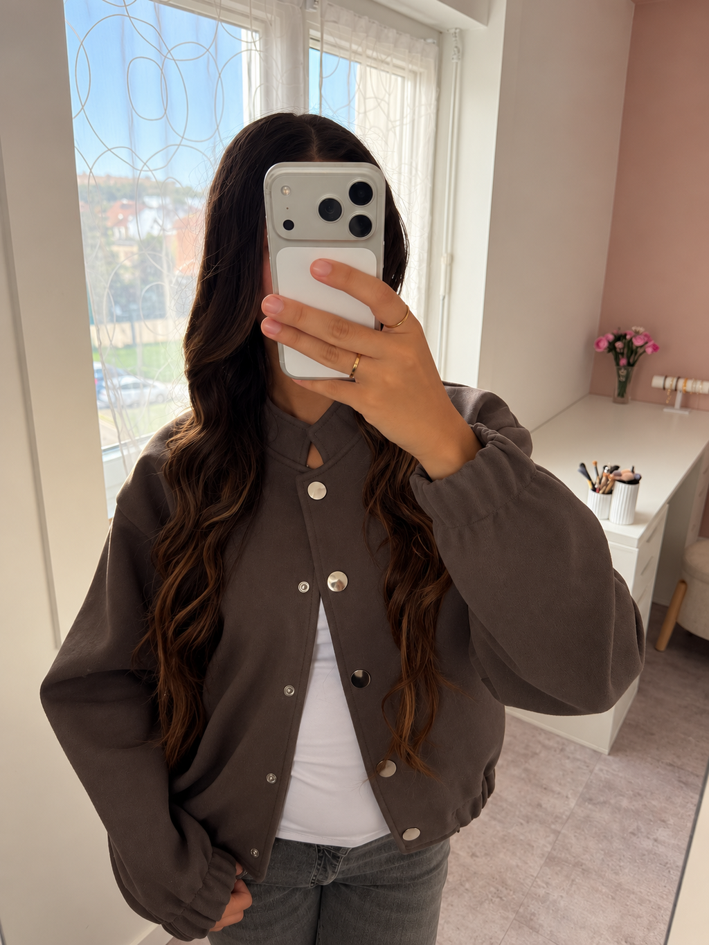 Veste oversize à boutons - Taupe