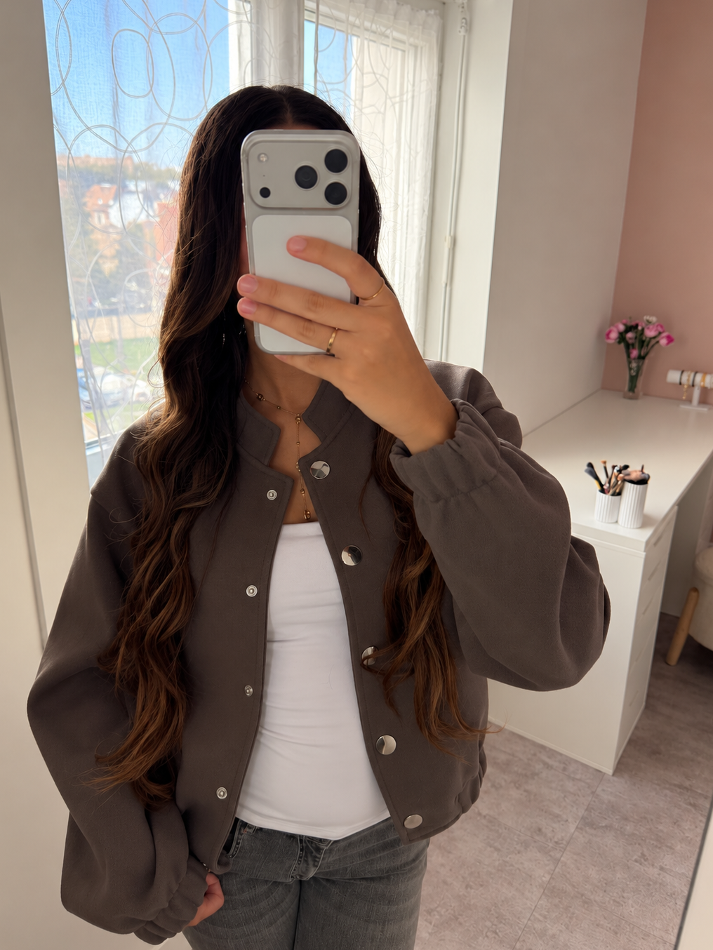 Veste oversize à boutons - Taupe