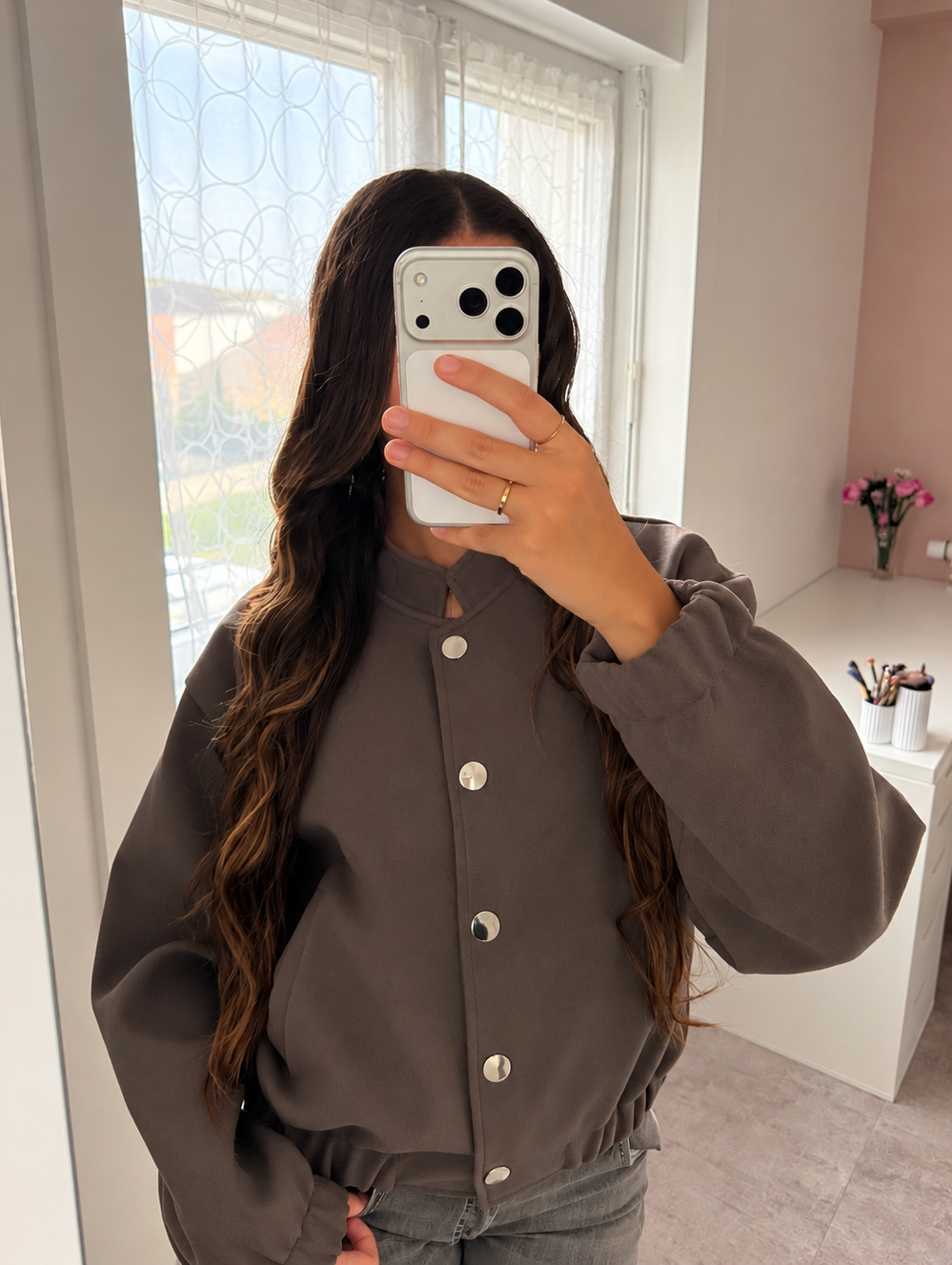 Veste oversize à boutons - Taupe