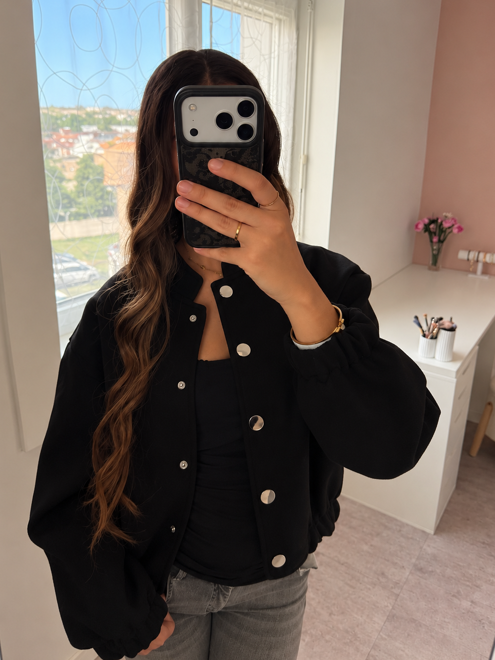 Veste oversize à boutons - Noire